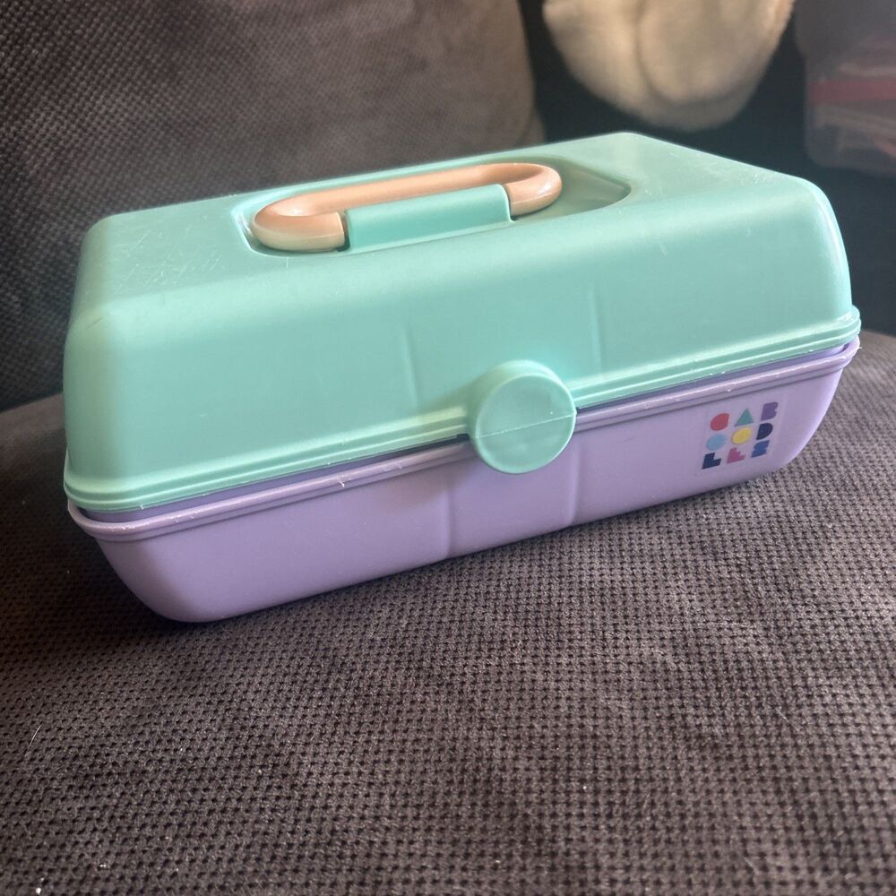 Vtg Caboodles Purple Teal Makeup Storage Case 9x5x4”